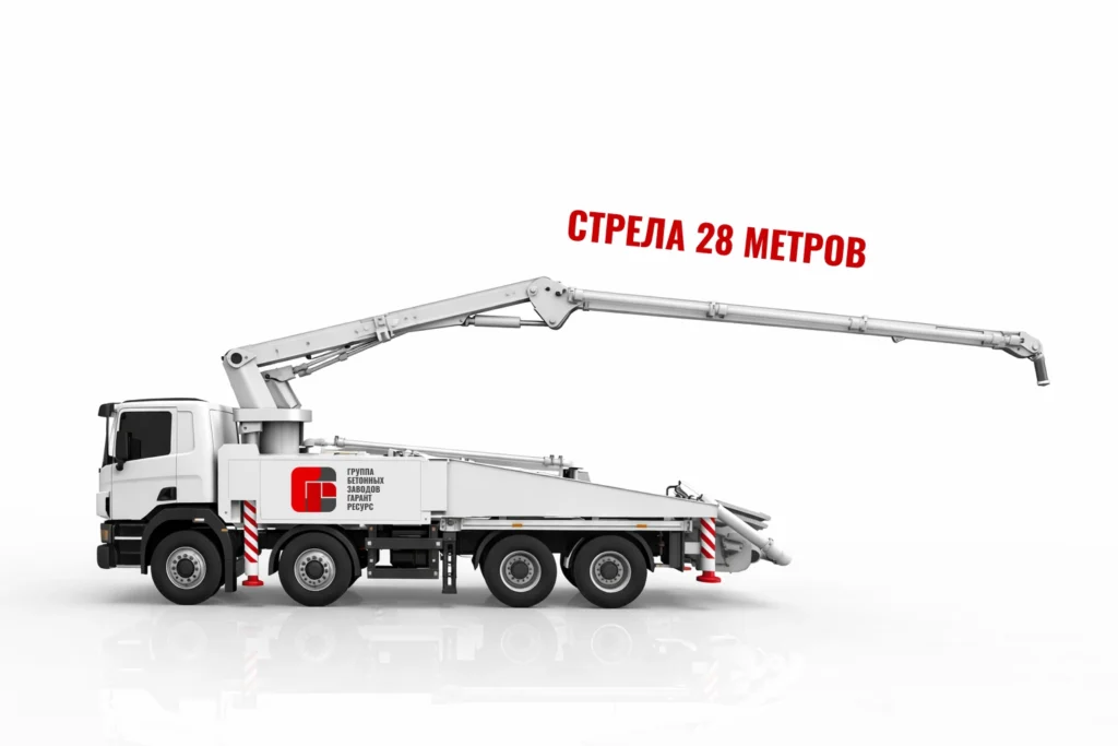 Автобетононасос со стрелой 28 м для подачи бетона на объект в Кашире