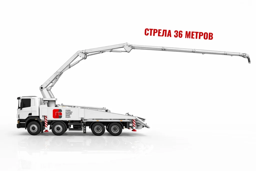 Автобетононасос со стрелой 36 м для подачи бетона на монолитные работы в Кашире