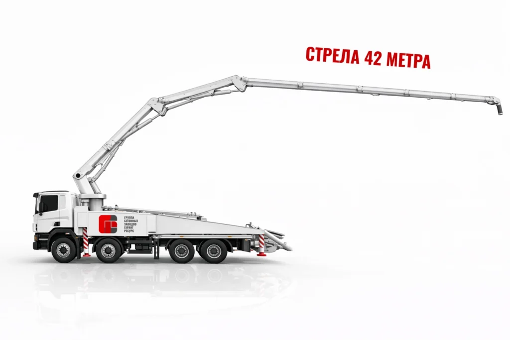 Автобетононасос со стрелой 42 м для подачи бетона на высоту в Кашире